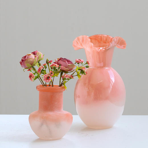 美式复古风手工不规则卷口渐变磨砂花瓶客厅餐桌电视柜家居品批发 商品图3