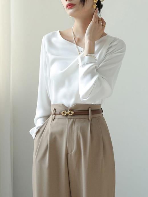 法式白色缎面优雅感不规则百搭衬衫女装春秋新款简约上衣 商品图2