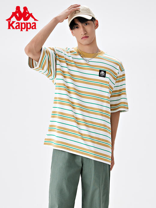 Kappa卡帕短袖2023新款男时尚条纹运动短袖休闲圆领T恤夏季半袖 商品图0