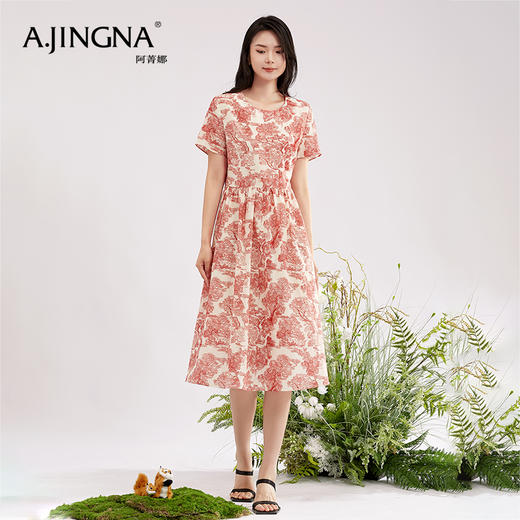 【商场同款】阿菁娜气质收腰圆领印花连衣裙A30X112087 商品图2