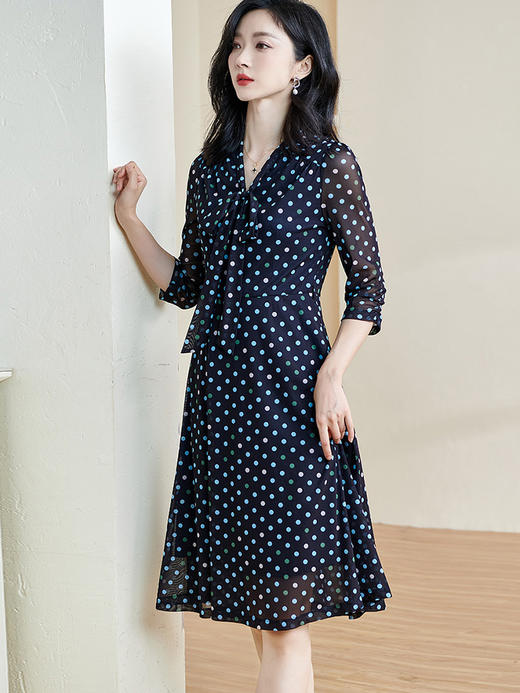 剩S/M 米思阳2025秋夏新款温柔优雅系带连衣裙波点弹性纱网减龄裙子2544 商品图1