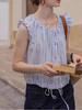 木耳边蓝色条纹上衣小衫夏季抽绳系带纯棉法式提花衬衫女 商品缩略图1