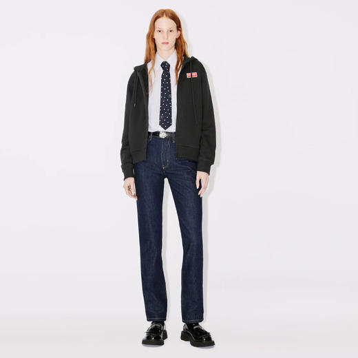 KENZO 高田贤三 女士标签贴花棉质拉链连帽卫衣 黑色 FD62 SW089 4MF 99J 商品图3