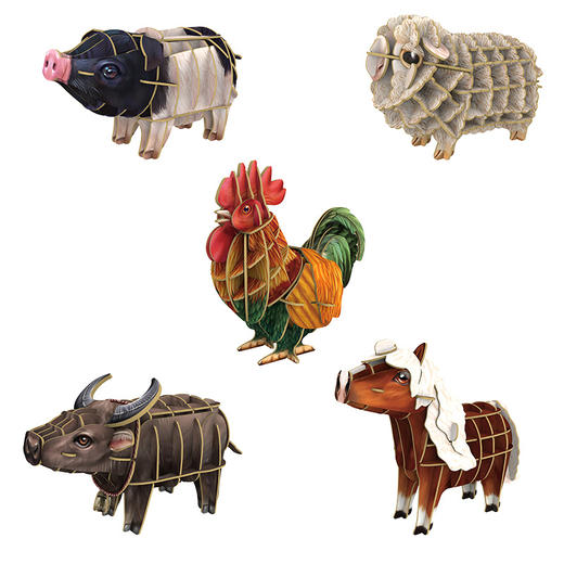 博物文创 为自然发声系列立体拼插纸模之农场动物 会发声纸模 益智动脑 鸡水牛 马小猪 商品图4