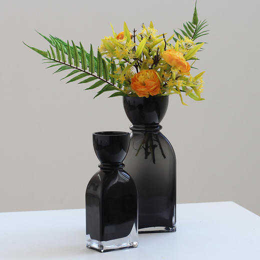 轻奢创意小口吹制黑色玻璃花瓶插花鲜花客厅餐桌酒店样板间装饰品 商品图5