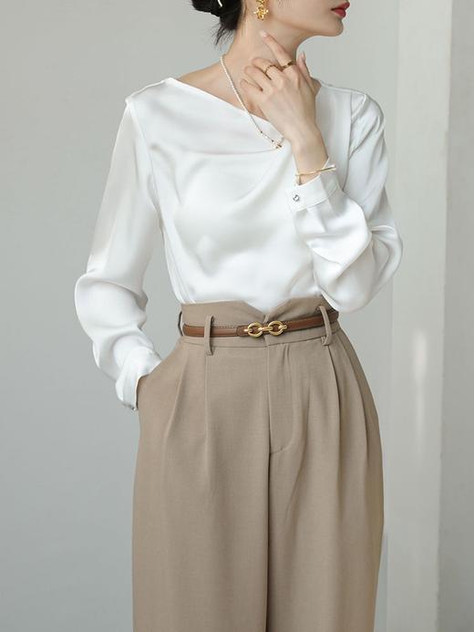 法式白色缎面优雅感不规则百搭衬衫女装春秋新款简约上衣 商品图5