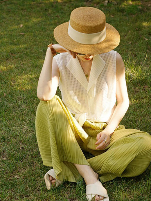 三宅褶皱裤空气裤薄款宽松百褶直筒裤阔腿裤冰丝休闲凉凉裤子女夏 商品图4