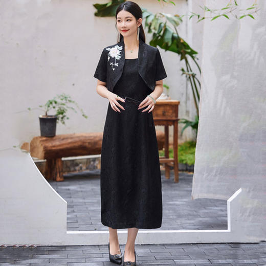 国风小香风，显瘦提花新中式坎肩小外套无袖连衣裙两件套VFN2392 商品图2