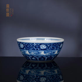 青花柴窑内画碧海生花卧足杯