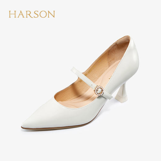 【自营】哈森 新款纯色通勤尖头细高跟鞋玛丽珍女单鞋新娘婚鞋 HS227126 商品图1