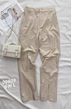 09809#脚口开叉长裤