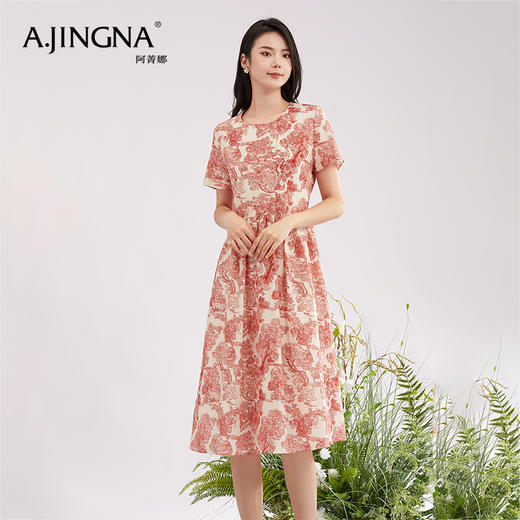 【商场同款】阿菁娜气质收腰圆领印花连衣裙A30X112087 商品图3