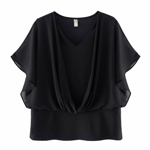 ZR-18536夏季新款大码女装胖mm洋气v领遮肚子收腰显瘦雪纺衬衫 商品图1