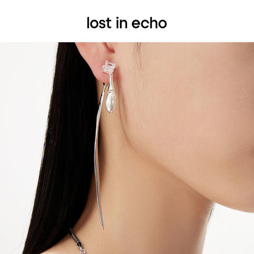 lost in echo原创设计师款简约精致流线水滴坠AB款不对称耳环耳钉 商品图0