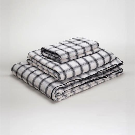 伽罗生活 复古黑白格纹色织亚麻床品进口雨露麻可水洗床上四件套 商品图4