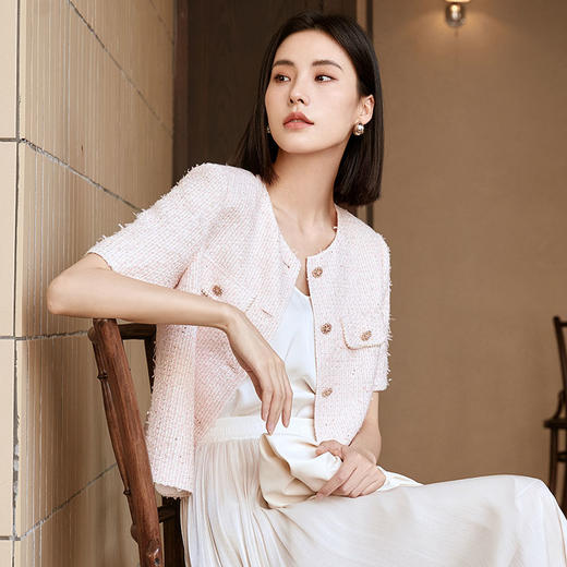 玳莎秋季小香风短袖外套女2023新款法式高级感长袖圆领夹克上衣  DC37101 商品图2