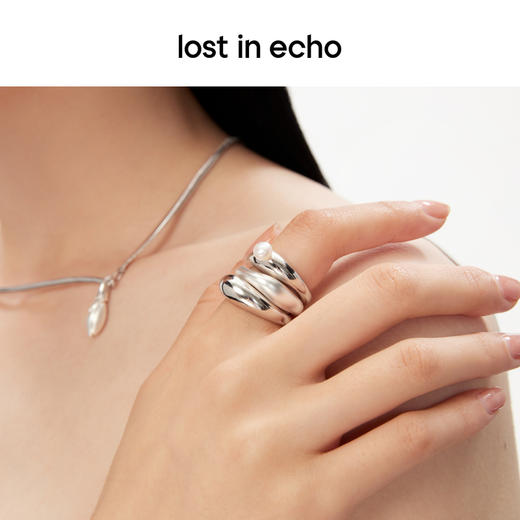 lost in echo原创设计师款轻奢高级流线珍珠三层叠戴组合戒指女 商品图2