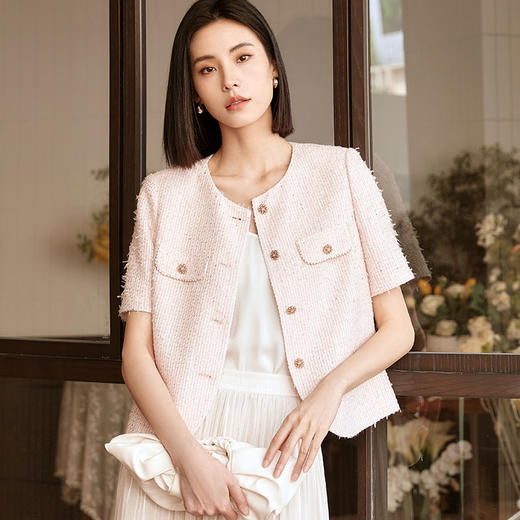 玳莎秋季小香风短袖外套女2023新款法式高级感长袖圆领夹克上衣  DC37101 商品图0
