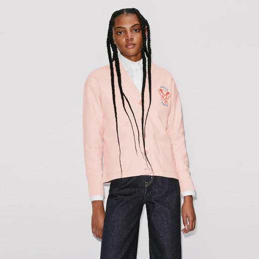 【二】KENZO 高田贤三 女士大象徽标印花棉质 V 领休闲开衫 粉色 FD62 SW094 4ME 34 商品图1