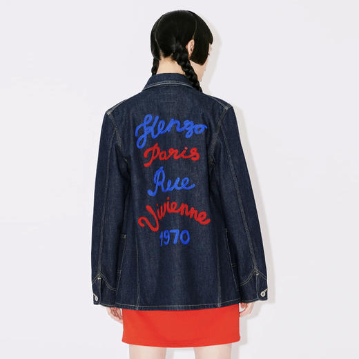 KENZO 高田贤三 女士徽标印花牛仔工装夹克 蓝色 FD62 DV243 6B1 DM 商品图2