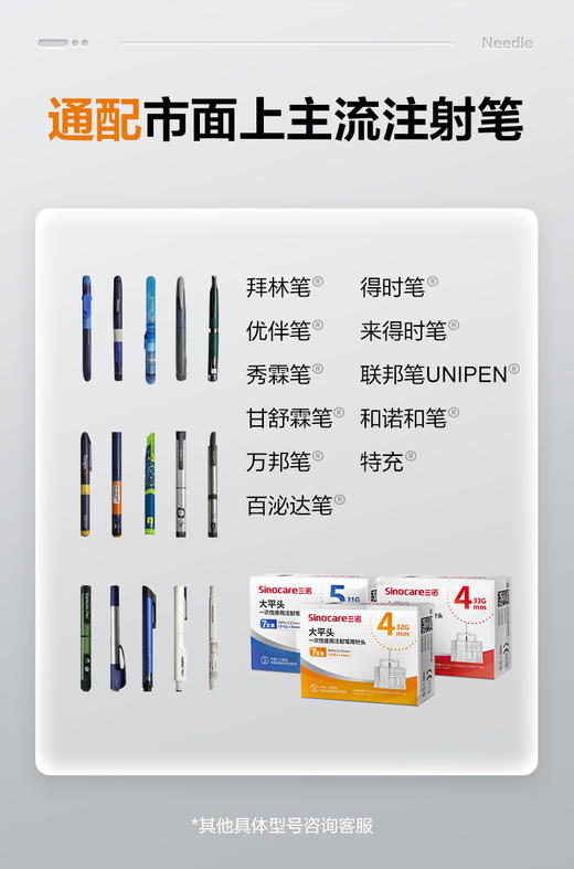 三诺大平面胰岛素注射笔针头一次性0.23*4mm诺和笔糖尿病5mm通用 商品图4