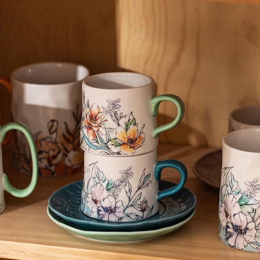 【摩登主妇】多色花卉手捏杯手绘家用大容量美式餐杯陶瓷茶杯水杯 商品图2