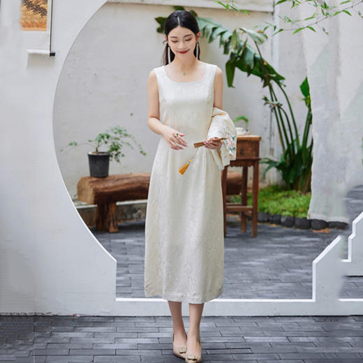 国风小香风，显瘦提花新中式坎肩小外套无袖连衣裙两件套VFN2392 商品图1