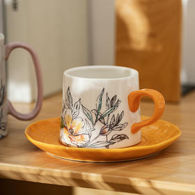 【摩登主妇】多色花卉手捏杯手绘家用大容量美式餐杯陶瓷茶杯水杯