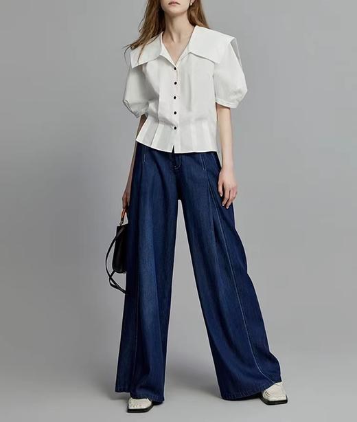 法式翻领收腰纯棉衬衫女2023夏季新款通勤简约小众上衣 商品图2