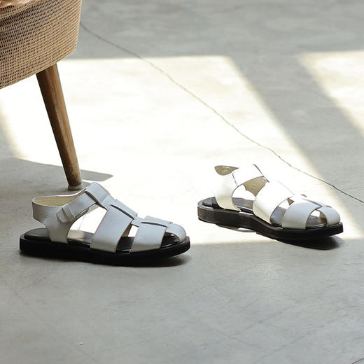 绽放081朵/白色包头凉鞋厚底沙滩罗马鞋平底单鞋 商品图3