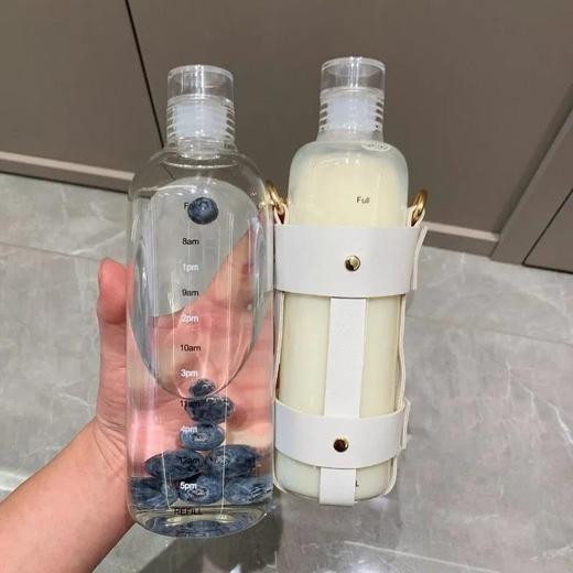 「两款杯套！时间刻度杯」网红喝水目标杯子ins颜值简约塑料随手杯便携餐饮用具 商品图0