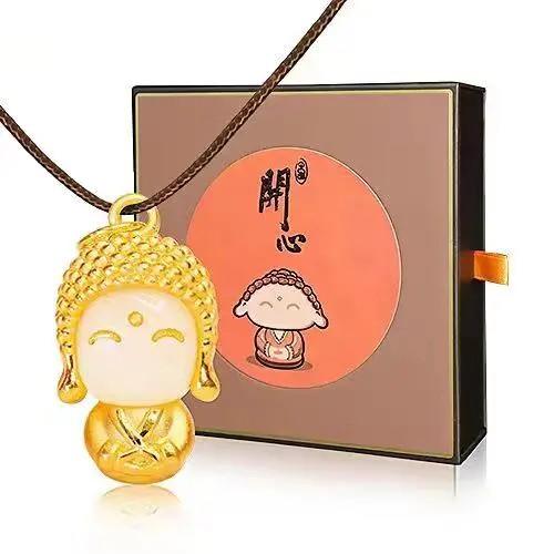 【特价】开心玉面小金佛 和田玉黄金吊坠  终身保真！包邮 商品图1