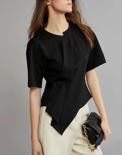 黑色设计感不规则T恤女2023春季新款宽松显瘦小众短袖上衣 商品图2