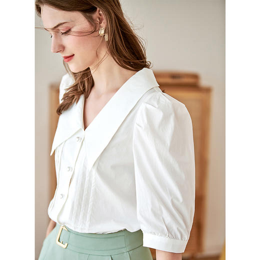 欧芮儿宽松白色衬衫女2022新款春装五分泡泡袖衬衣设计感小众上衣 商品图1