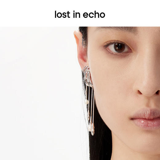 lost in echo原创设计师款轻奢简约小众流线流苏珍珠耳钉耳挂组合 商品图2