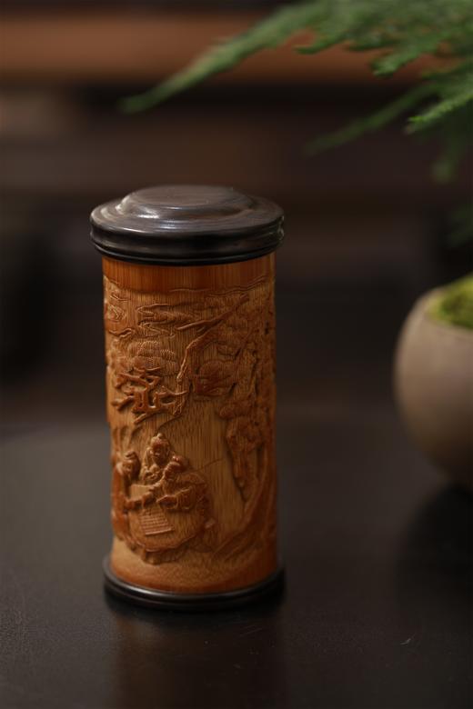 弈棋图/棋开得胜°竹雕茶叶罐 商品图0