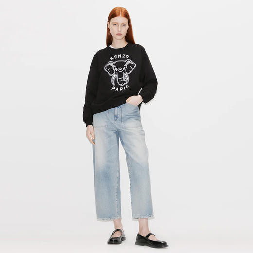 KENZO 高田贤三 女士大象徽标印花棉质长袖卫衣 黑色 FD62 SW093 4MF 99J 商品图3