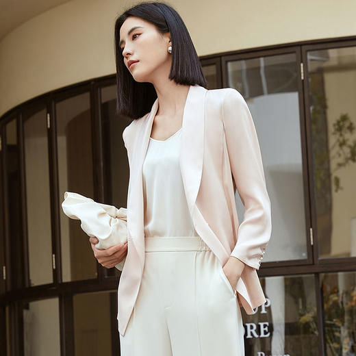 玳莎七分袖青果领真丝西装一粒扣通勤百搭桑蚕丝外套  DC37301 商品图1