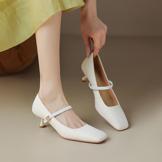 纯色优雅，里外全皮细跟玛丽珍高跟单鞋WC-M7342 商品图0