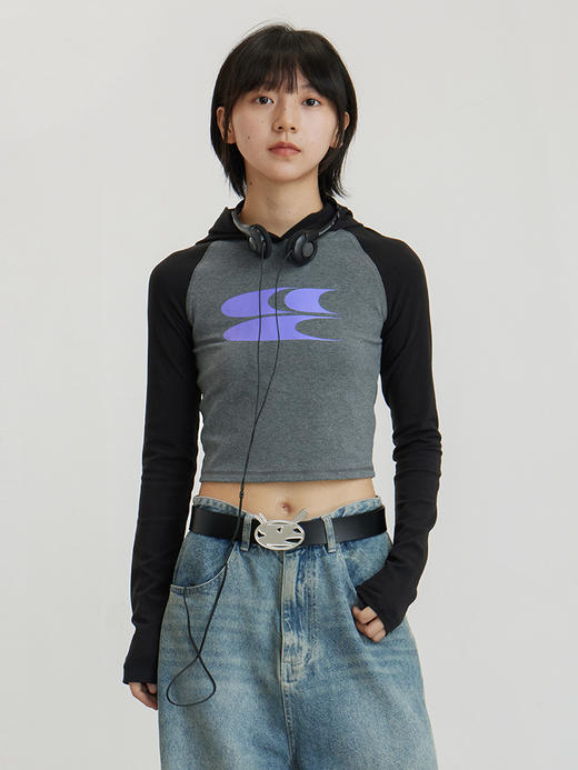 CryingCenter 美式辣妹撞色插肩袖连帽紧身长袖LOGO tee 哭喊中心 商品图0