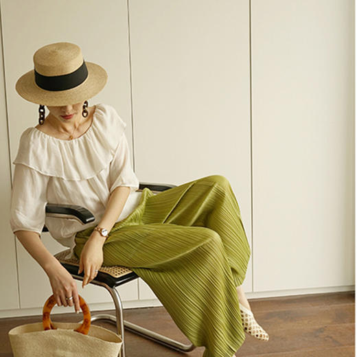 三宅褶皱裤空气裤薄款宽松百褶直筒裤阔腿裤冰丝休闲凉凉裤子女夏 商品图1