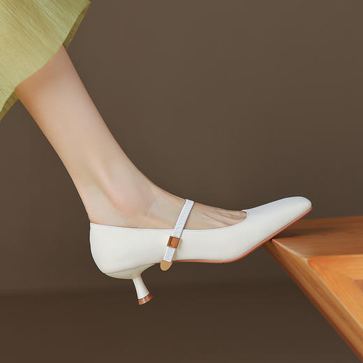 纯色优雅，里外全皮细跟玛丽珍高跟单鞋WC-M7342 商品图6