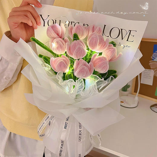 【小红书同款马克龙蓝郁金香花束材料包】扭扭棒diy生日手工礼物 不褪色专业美术色粉 制作简单容易不伤手 商品图3