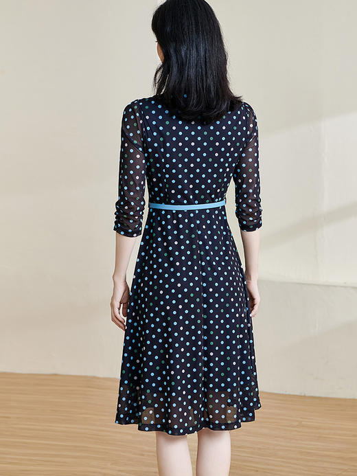 剩S/M 米思阳2025秋夏新款温柔优雅系带连衣裙波点弹性纱网减龄裙子2544 商品图2