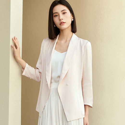 玳莎七分袖青果领真丝西装一粒扣通勤百搭桑蚕丝外套  DC37301 商品图0