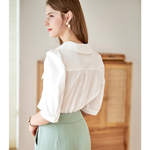 欧芮儿宽松白色衬衫女2022新款春装五分泡泡袖衬衣设计感小众上衣 商品图2