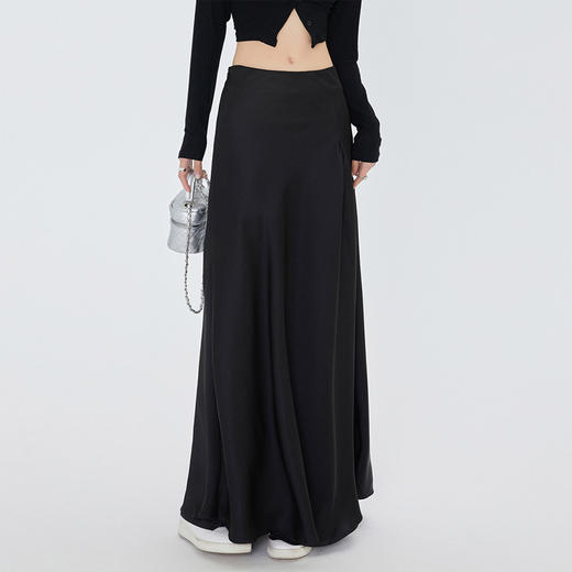 白色缎面垂坠感半身裙夏季醋酸中长款裙子高腰长款a字裙2023 商品图2