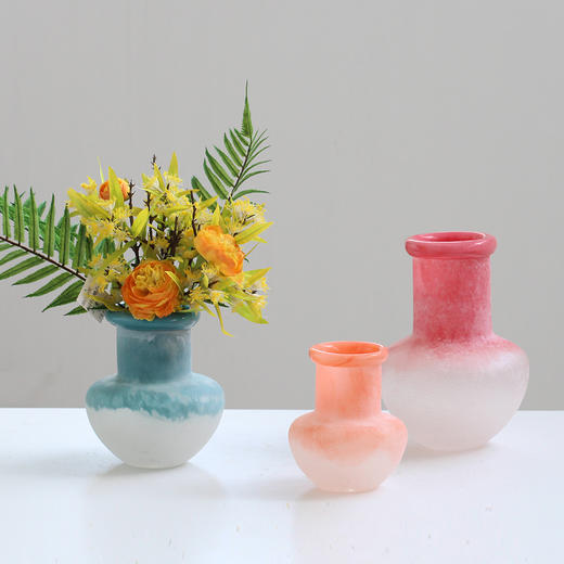 美式复古风手工不规则卷口渐变磨砂花瓶客厅餐桌电视柜家居品批发 商品图0