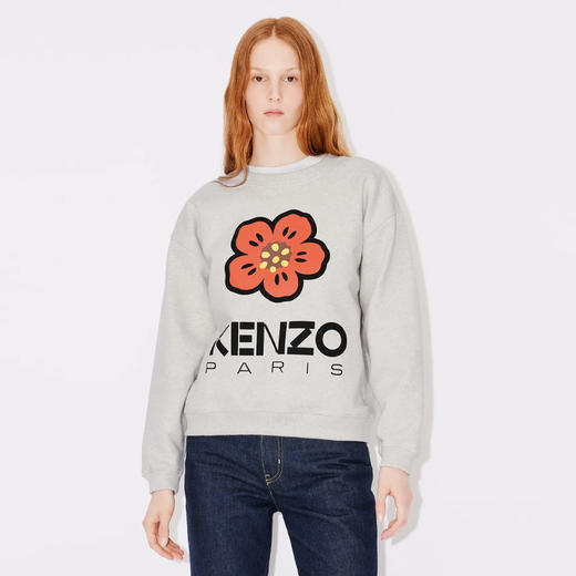 KENZO 高田贤三 女士“BOKE FLOWER”徽章棉质长袖卫衣 浅灰色 FD52 SW036 4ME 93 商品图1