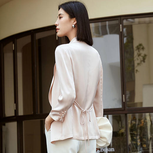 玳莎七分袖青果领真丝西装一粒扣通勤百搭桑蚕丝外套  DC37301 商品图3